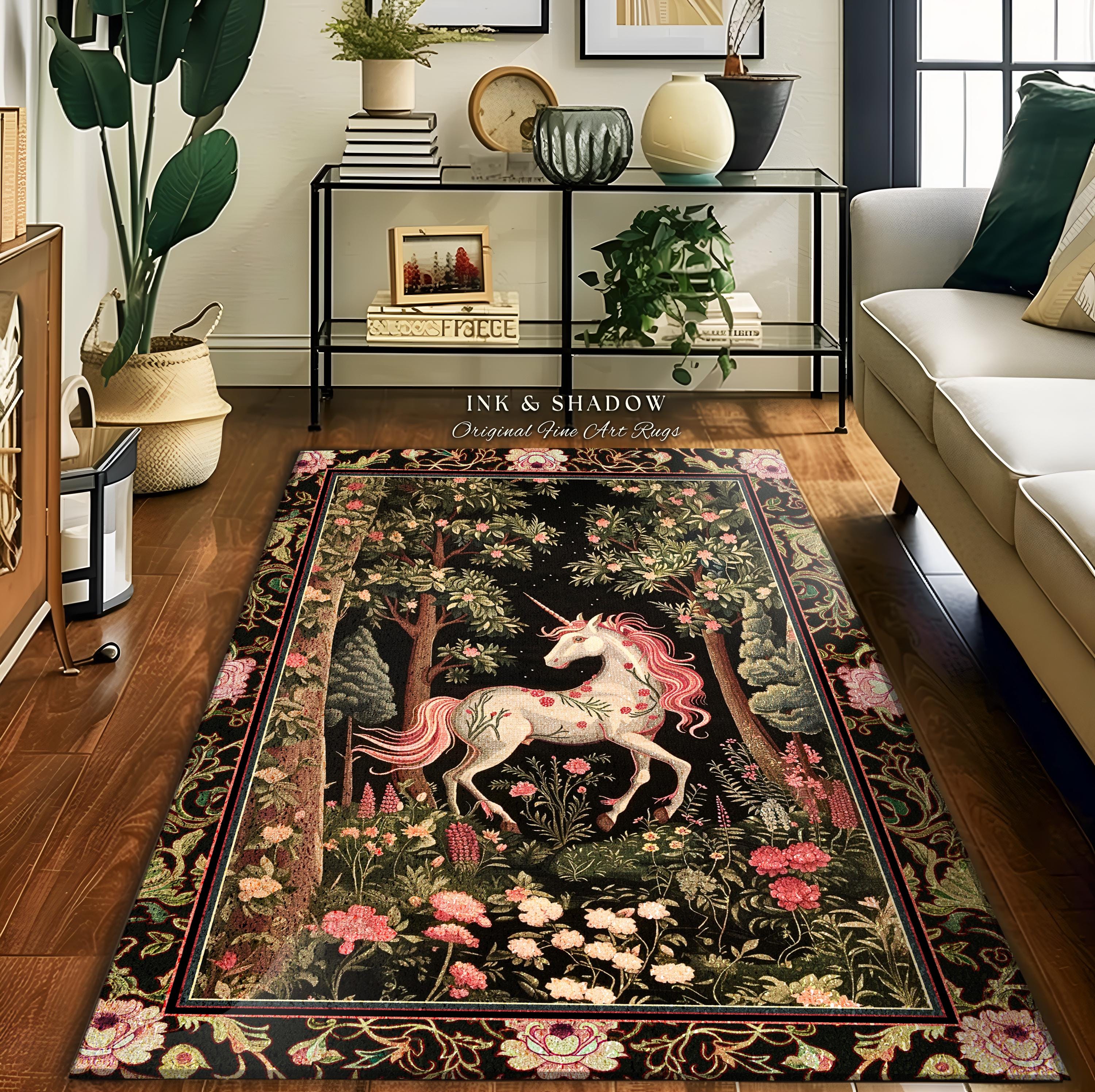 Enchanted Rug Enchanted Forest Unicorn Floral Runner Rug Mystical Medieval Style ...