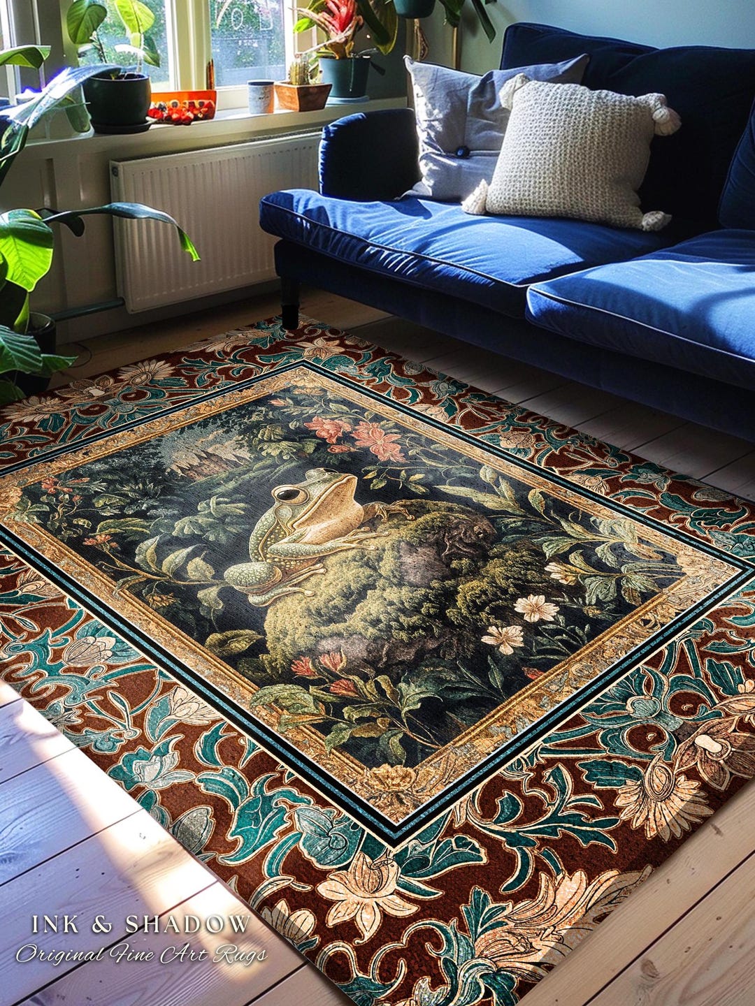 Storybook Aesthetic Frog Accent Rug | Bohemian Living Room Floral ...