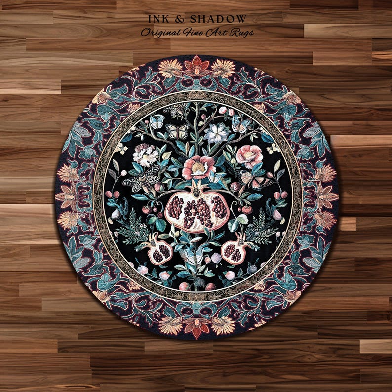 Witchy Dark Academia Pomegranate Rug Whimsigothic Floral Home Decor, Enchanted Woodland Cottagecore Botanical Victorian Gothic Nature Accent image 17