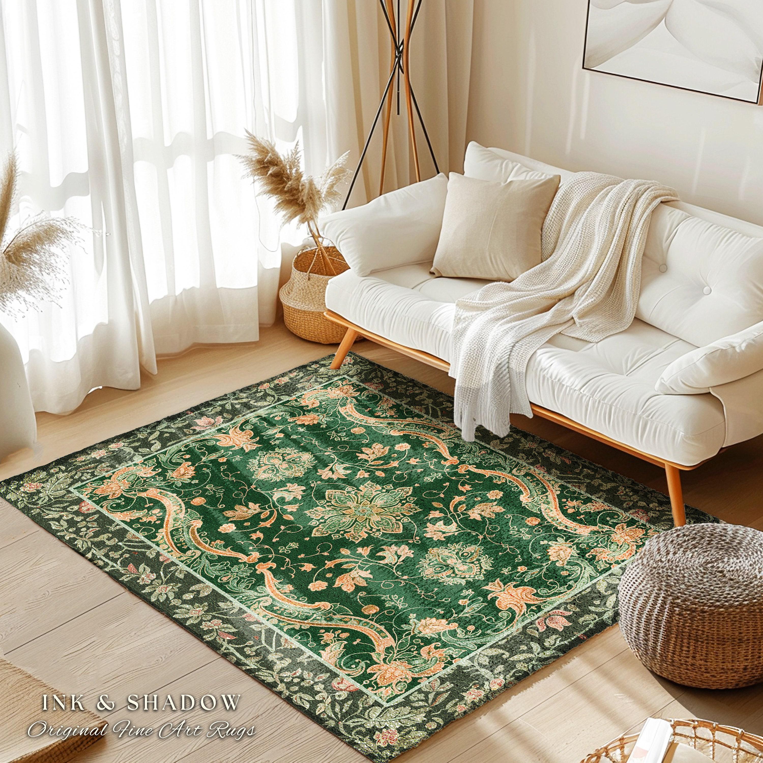 Mystic Cottagecore Accent Rug | Hippie Rug With Emerald Green