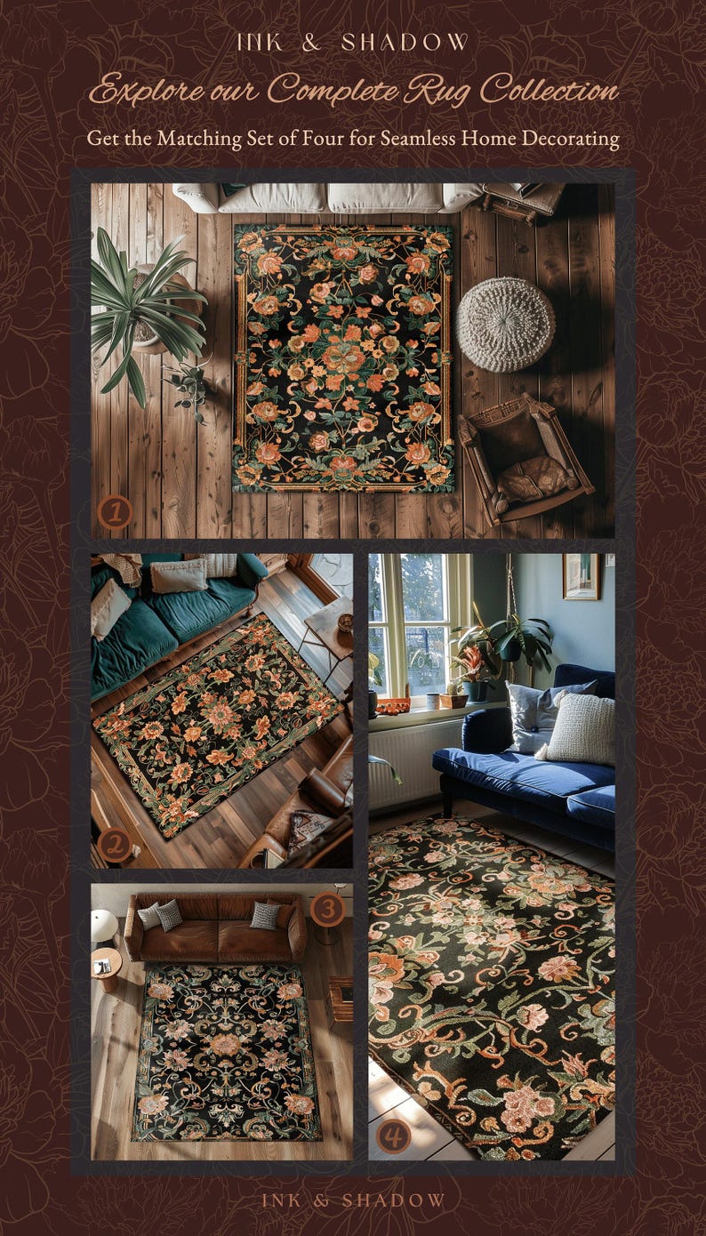 Peachy Rustic Rug Peachy Floral Area Rug | Dark Floral Woodland Living Room Home Decor ...