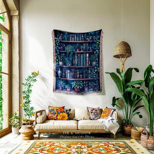 Book Lover Blanket Dark Academia Decor Bedroom | Witchy Decor Aesthetic Goth Tapestry | Dark Cottagecore Decor Book Lovers Git Ideas | image 10
