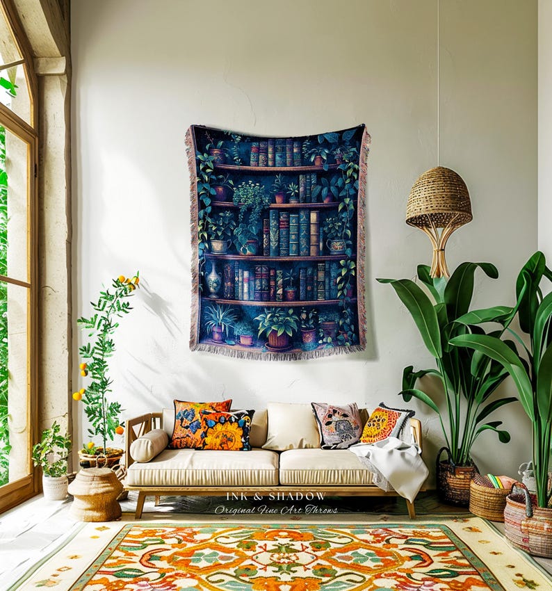 Book Lover Blanket Dark Academia Decor Bedroom | Witchy Decor Aesthetic Goth Tapestry | Dark Cottagecore Decor Book Lovers Git Ideas | image 10