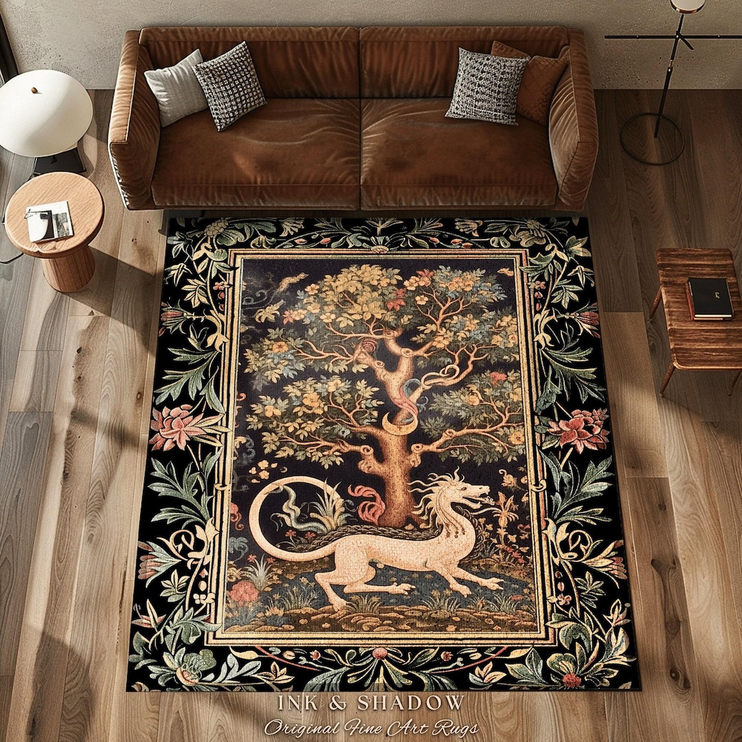 Medieval Dragon Rug | Nordic Home Decor Morris Style Bedroom Fairy Core ...