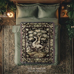 Woodland Gothic White Dragon Blanket Enchanted Forest Tapestry Throw | Mystical Dark Academia Whimsical Fantasy Forestcore Art Deco Decor image 12