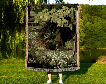 Dark Botanical Tapestry | Renaissance Art Woven Blanket | Victorian Gothic Aesthetic Tapestry Woven | Bookish Room Decor Aesthetic Blanket
