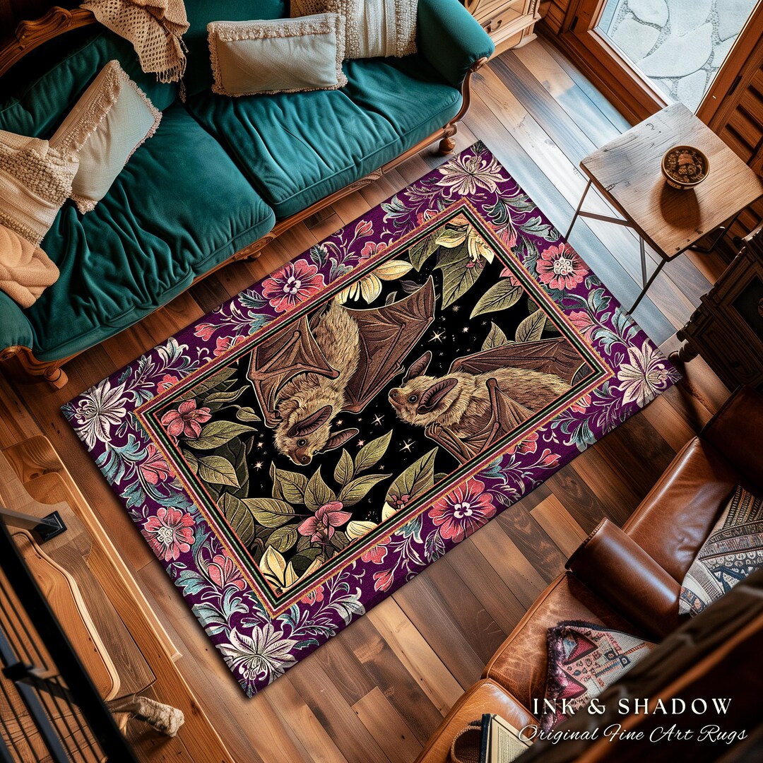 Romantic Victorian Gothic Bat Lovers Rug Whimsical Dark Floral Baroque ...