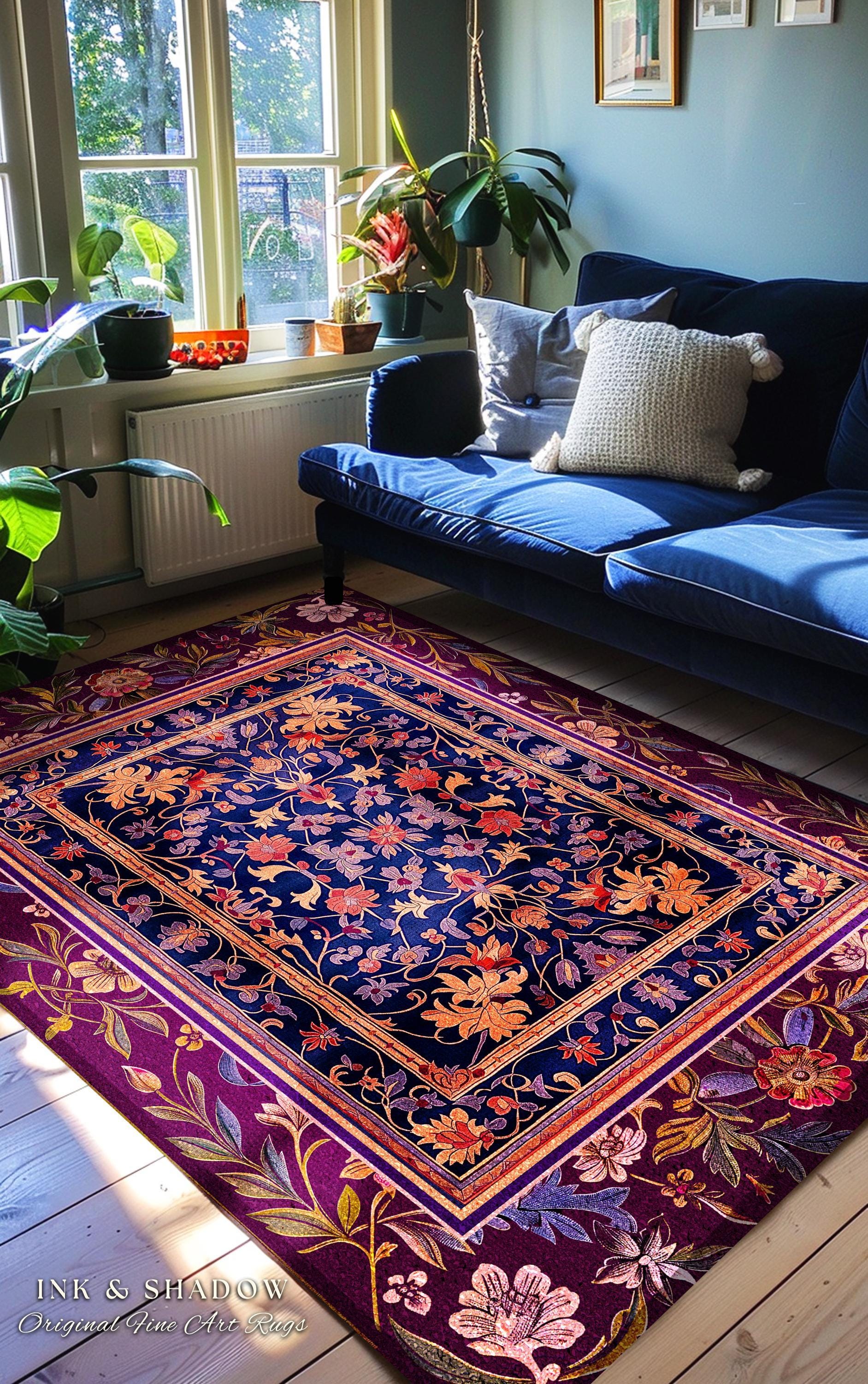 Whimsical Purple Whimsigothic Area Rug | Fairycore Dark Floral