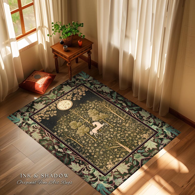 Magic Aesthetic Unicorn Runner Rug Cottagecore Style, Dark Academia Folklore Decor Gothic Maximalist Fantasy Art Enchanted Fairytale Accent Bild 19