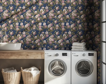 Traditional Cottage Rose Wallpaper | Soft Clustered Florals English Country Bedroom 19th Century Parlor Room Renter Friendly Chintz Wall
