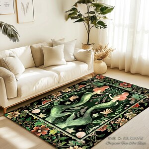 Enchanted Ocean Mermaid Floral Sea Life Rug | Vintage Emerald Green Whimsical Coastal Cottagecore Art Nouveau Underwater Fantasy Ocean Decor 画像 16