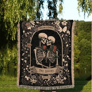 Tarot Blanket 'The Lovers' Custom | Personalized Wedding Anniversary Blanket Spooky Gift for Goths Custom Ghost Gift Mr & Mrs Anniversary | image 9