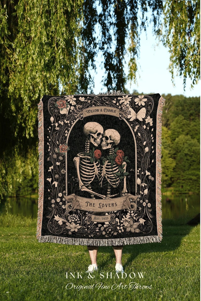 Tarot Blanket 'The Lovers' Custom | Personalized Wedding Anniversary Blanket Spooky Gift for Goths Custom Ghost Gift Mr & Mrs Anniversary | image 9