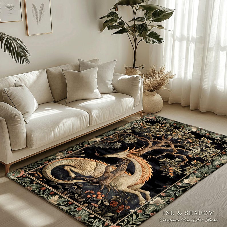 Dnd Rug Prop Dark Academia Dragon Area Rug | Medieval Folklore Room Decor Fairytale ...
