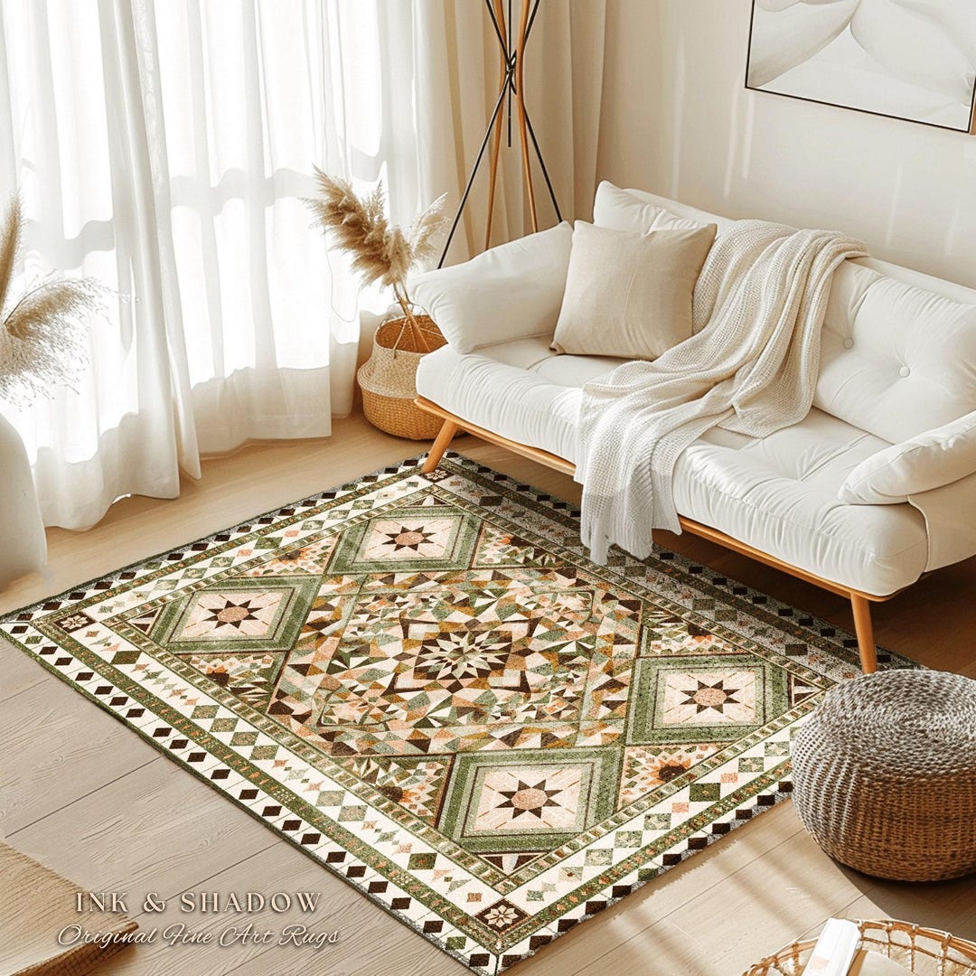 Earthy Colors Geometric Rug | Muted Tones Home Accent Ornate Rug With ...