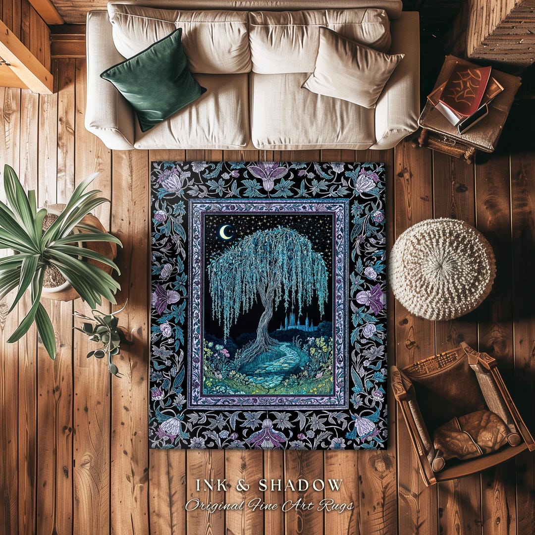 Moody Library Rug Dreamy Willow Tree Moody Area Rug | Enchanted Aesthetic Celestial ...
