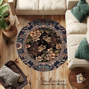 Dark Academia Mystic Bat Rug Woodland Gothic Victorian Decor | Enchanted Forest Bat Lover Nature Rug Celestial Boho Floral Cottagecore Decor image 15