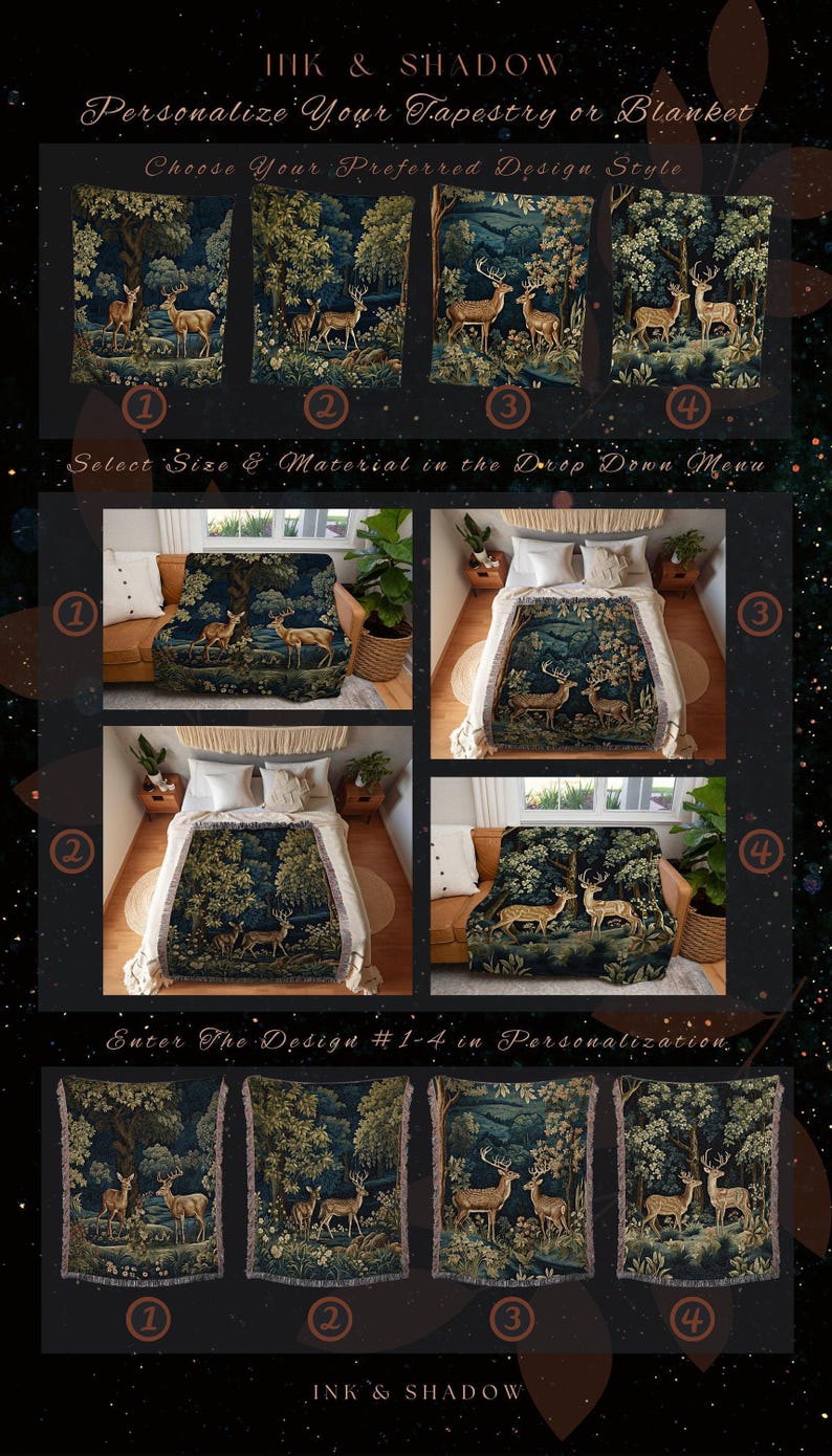 Folk Art Blanket Woodland | Folk Art Blanket Woven Tapestry William Morris Throw Dark Cottagecore Gothic Aesthetic Bedding Light Academia | image 2