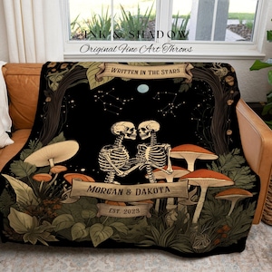 Custom 'Written in the Stars' Zodiac Blanket | Cottagecore Wedding Couple Woven Throw Skeleton Couple Astrology Personalized Woodland Throw