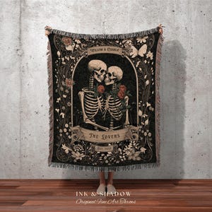 Tarot Blanket 'The Lovers' Custom | Personalized Wedding Anniversary Blanket Spooky Gift for Goths Custom Ghost Gift Mr & Mrs Anniversary | image 1