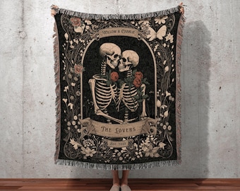 Tarot Blanket 'The Lovers' Custom | Personalized Wedding Anniversary Blanket Spooky Gift for Goths Custom Ghost Gift Mr & Mrs Anniversary |
