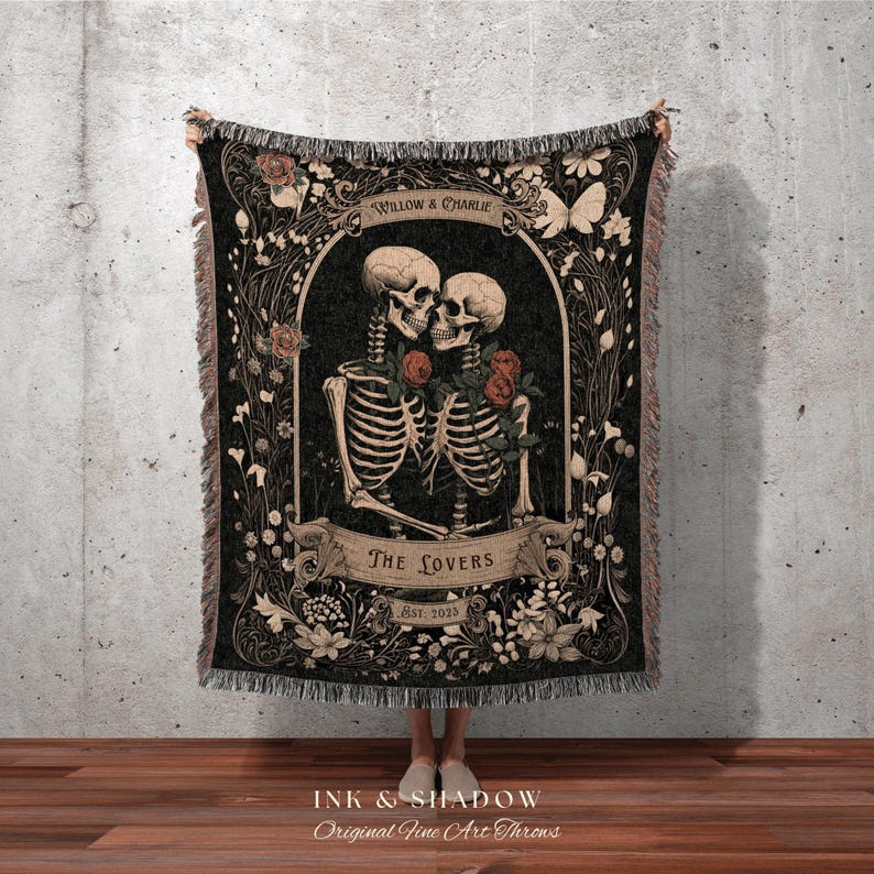 Tarot Blanket 'The Lovers' Custom | Personalized Wedding Anniversary Blanket Spooky Gift for Goths Custom Ghost Gift Mr & Mrs Anniversary | image 1