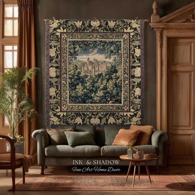 Ethereal Fairytale Fantasy Castle Tapestry | Dark Academia Woodland Fairy Folklore Princess Aesthetic Magical Landscape Forestcore Romantic image 6