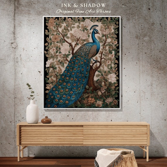 Victorian Gothic Peacock Tapestry Maximalist Fairy Core Room Decor Woven Blanket William Morris Style Pastel Goth Peacock Throw Blanket Etsy