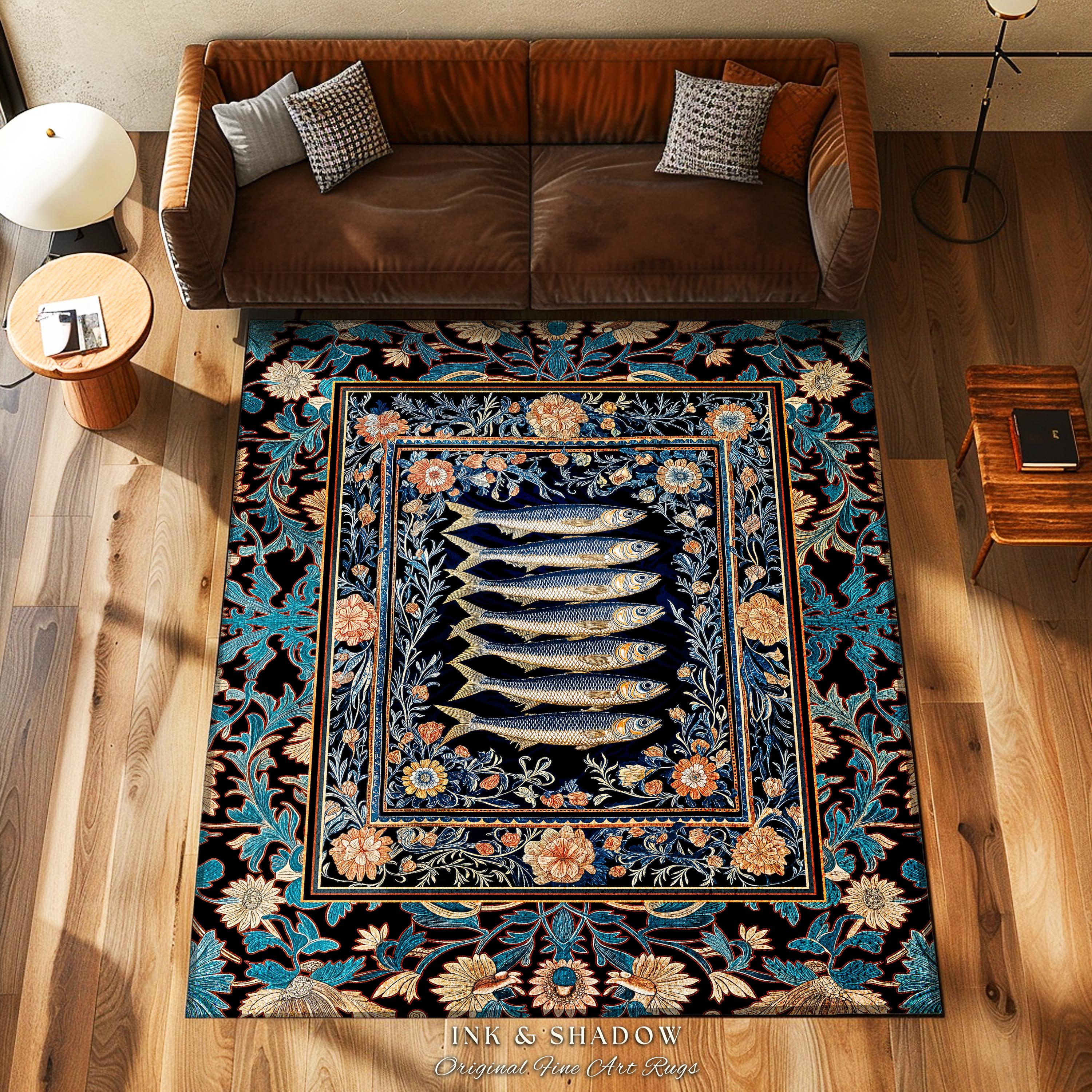 Fairpoint Sea Rug Fairycore Coastal Fish Art Sardine Sea Rug Nordic Nautical Beach Decor ...