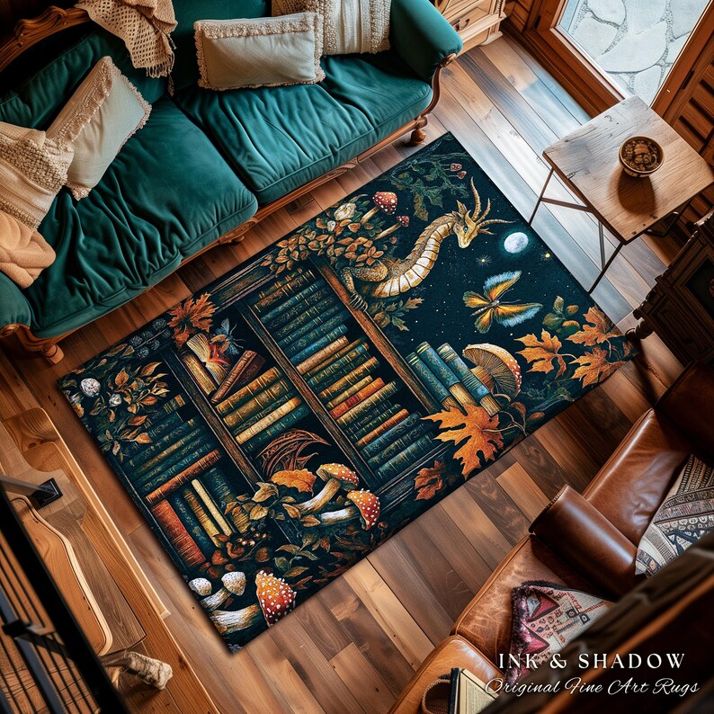 Literary Rug Midnight Blue Magical Literary Dragon Rug Mystic Moon Bookish Home ...