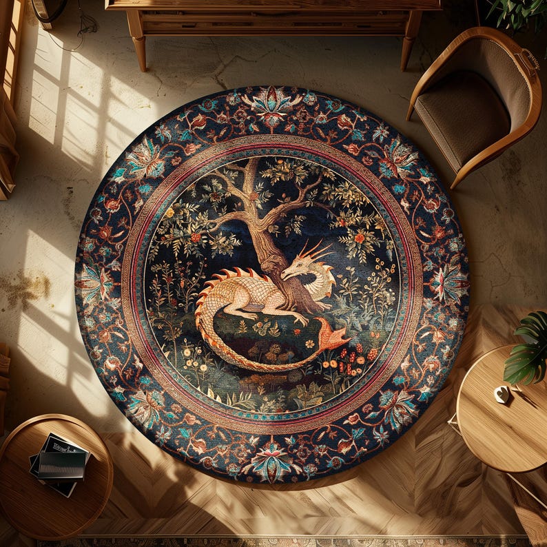 Baroque Victorian Gothic Woodland Dragon Runner Rug Floral Folklore Aesthetic | Dark Botanical Goblincore Antique Cottagecore Mythical Decor Bild 4