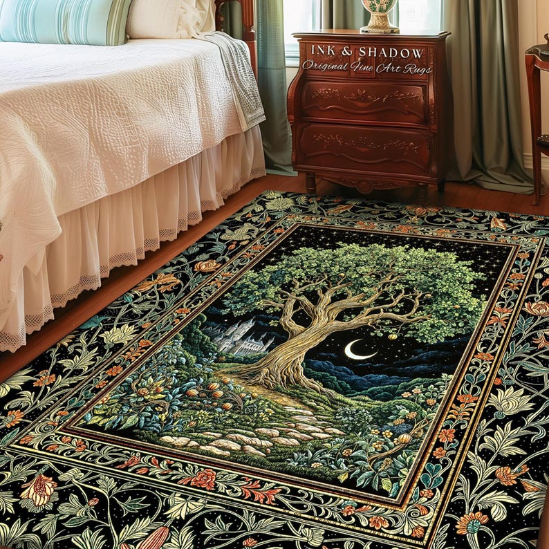 Rustic Castle Rugs Fairytale Castle Tree of Life Area Rug | Celestial Forest Landscape ...