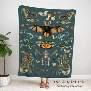 Dark Cottagecore Decor Gothic Tapestry | Goblincore Decor Goth Tapestry Teal Blanket Throw | Witchy Decor Bedroom Goth Blanket Woven Throw image 7