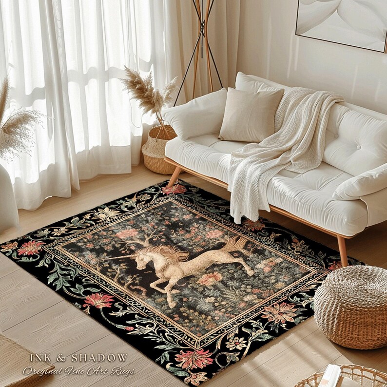 Princesscore Decor Elegant Floral Unicorn Rug | Princesscore Room Decor William Morris ...