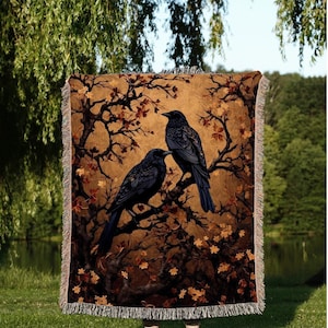Crow Decor Gothic Tapestry Whimsigoth Blanket | Dark Cottagecore Tapestry Raven Home Decor | Crowcore Woven Goth Blanket Witchy Room Decor | bild 1