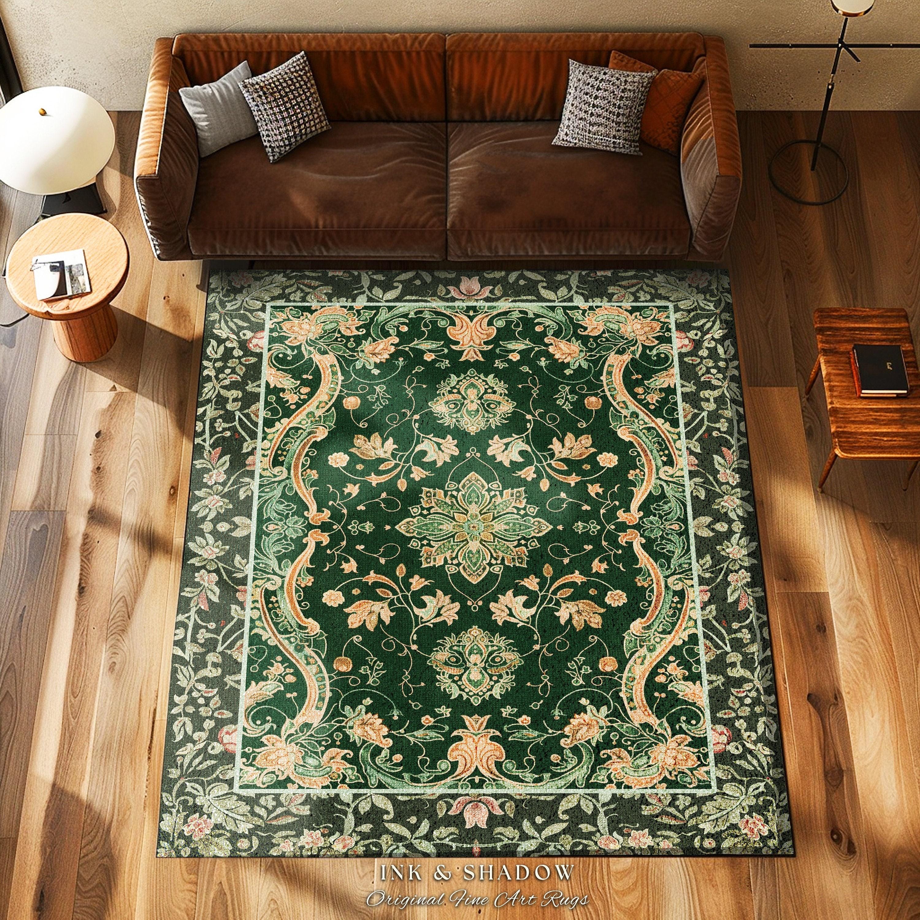 Mystic Cottagecore Accent Rug | Hippie Rug With Emerald Green