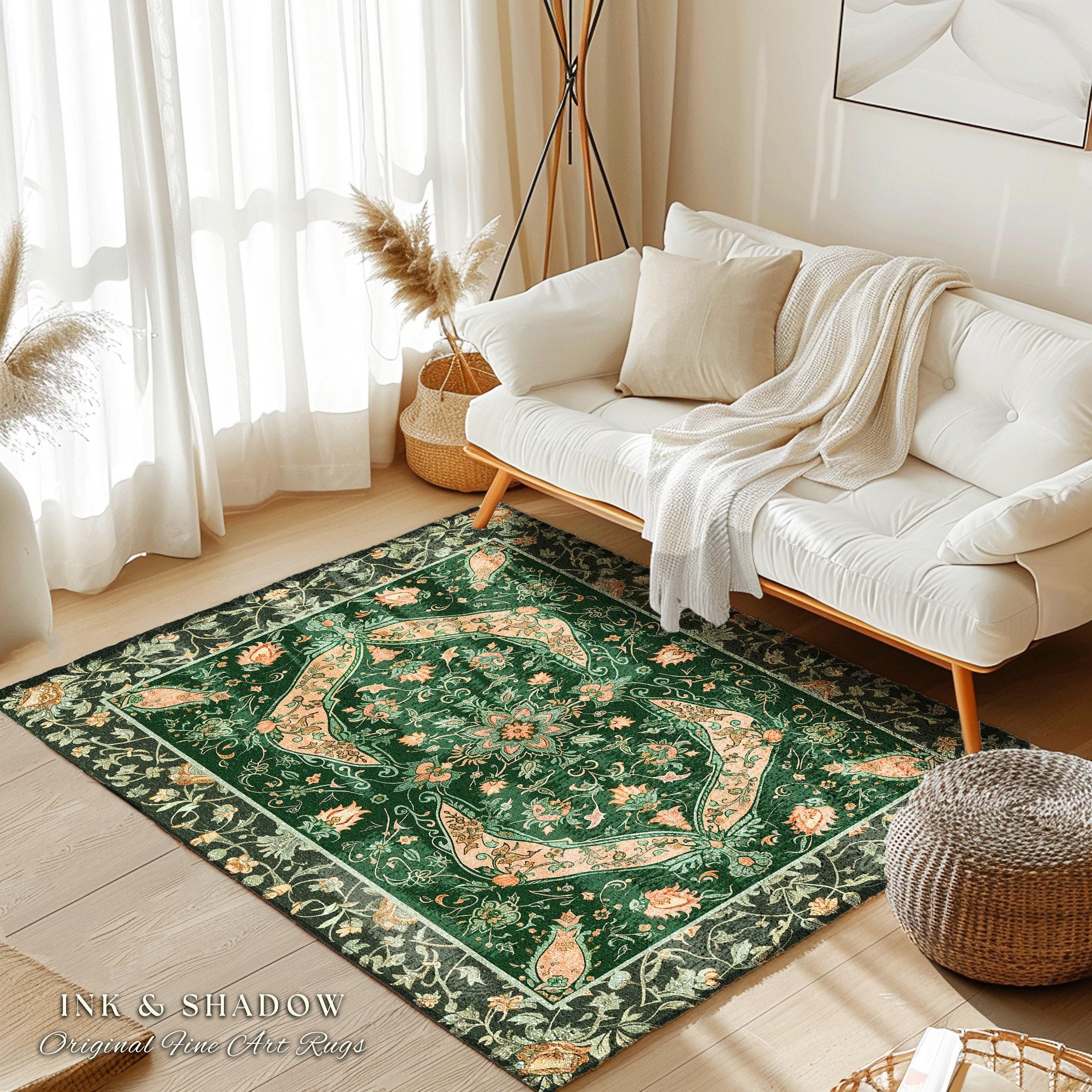 Elegant Sea Green Area Rug | Classic Ornate Statement Rug With