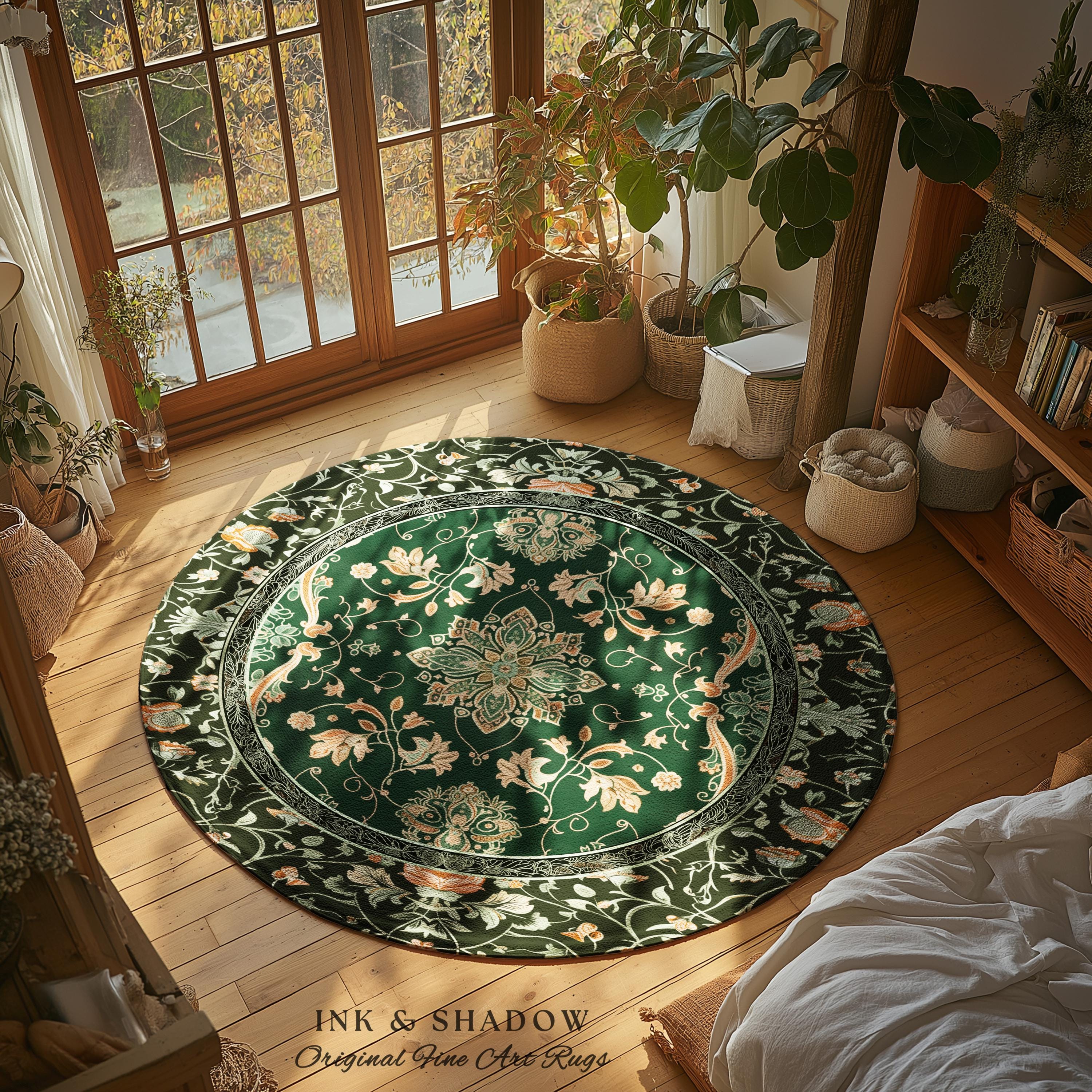 Mystic Cottagecore Accent Rug | Hippie Rug With Emerald Green