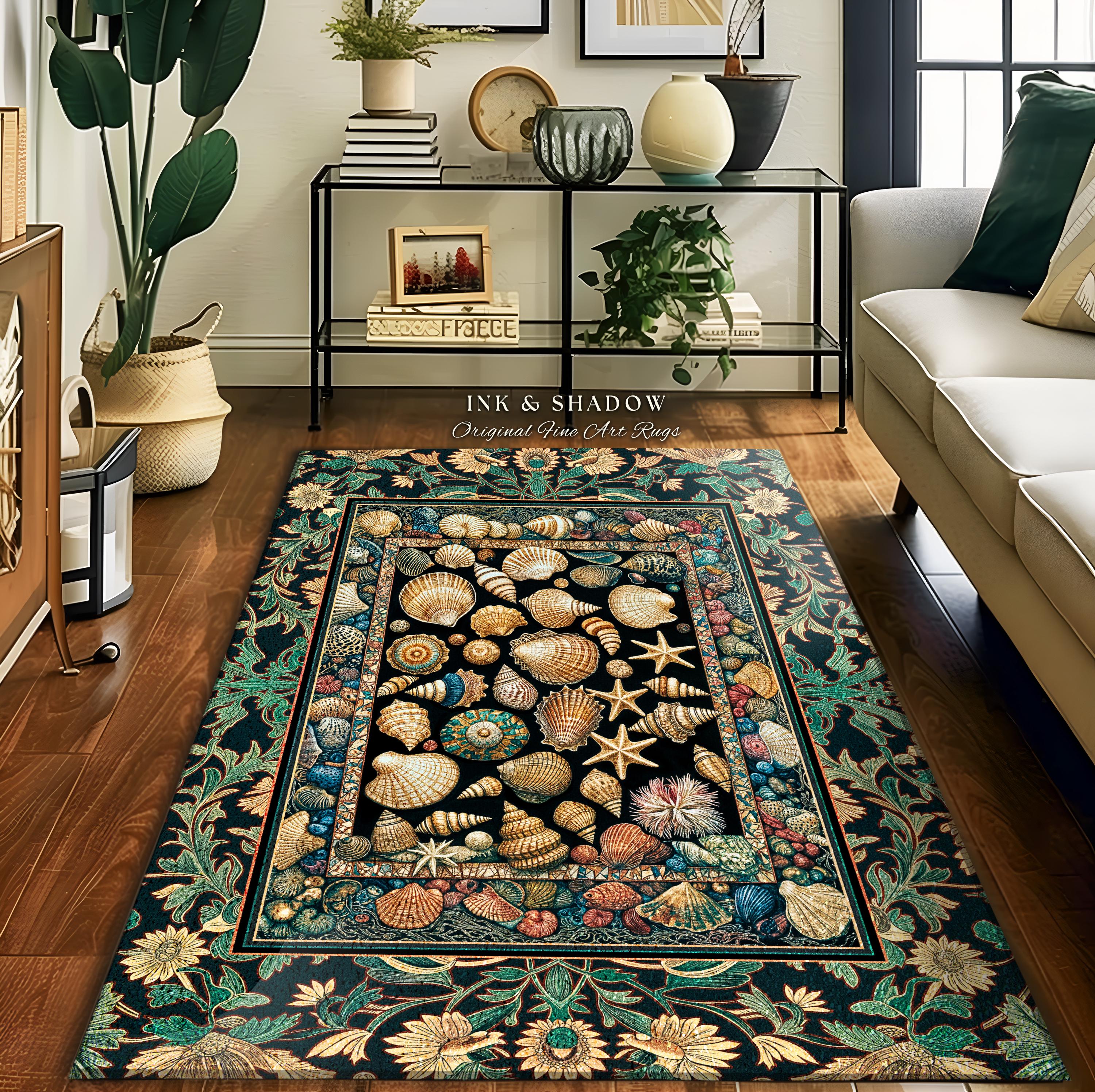 Seashell Oval Rug Under the Sea Woven Seashell Rug | Nautical Art Mermaidcore Decor ...