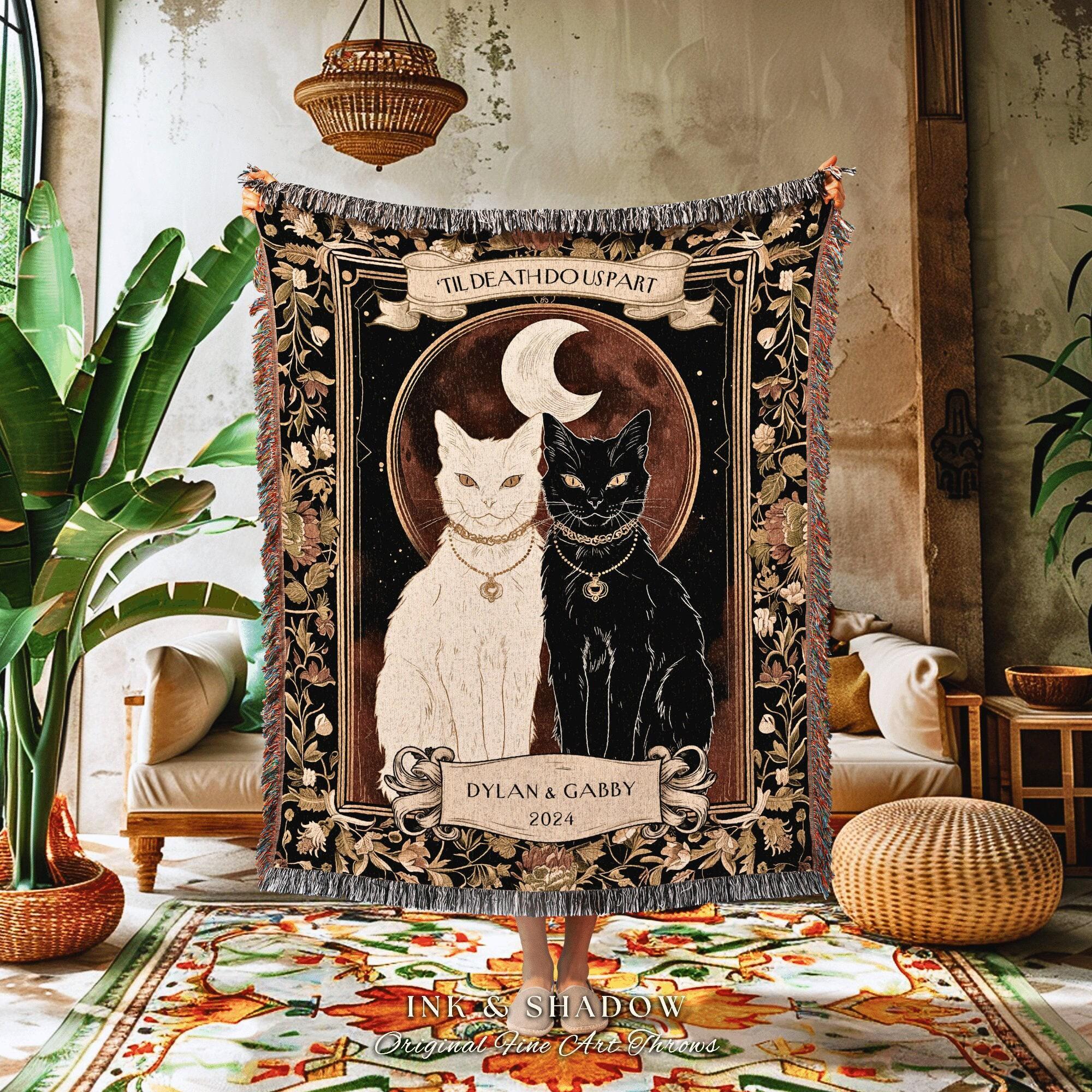 Mystic Cat Couple Woven Blanket | Witchy Aesthetic Woven Throw