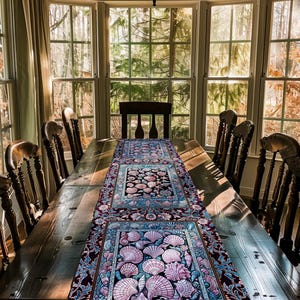 Dreamy Marine Sea Shell Blanket Table Runner Coastalcore Dining