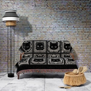 Black Cats Blanket Cute Cozy Gothic Decor Dark Cottagecore Tapestry Throw Witchy Decor Bedroom Gift for Cat Lovers Fall Halloween Blanket image 7