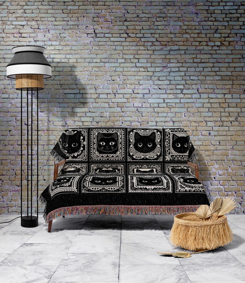 Black Cats Blanket Cute Cozy Gothic Decor Dark Cottagecore Tapestry Throw Witchy Decor Bedroom Gift for Cat Lovers Fall Halloween Blanket image 7