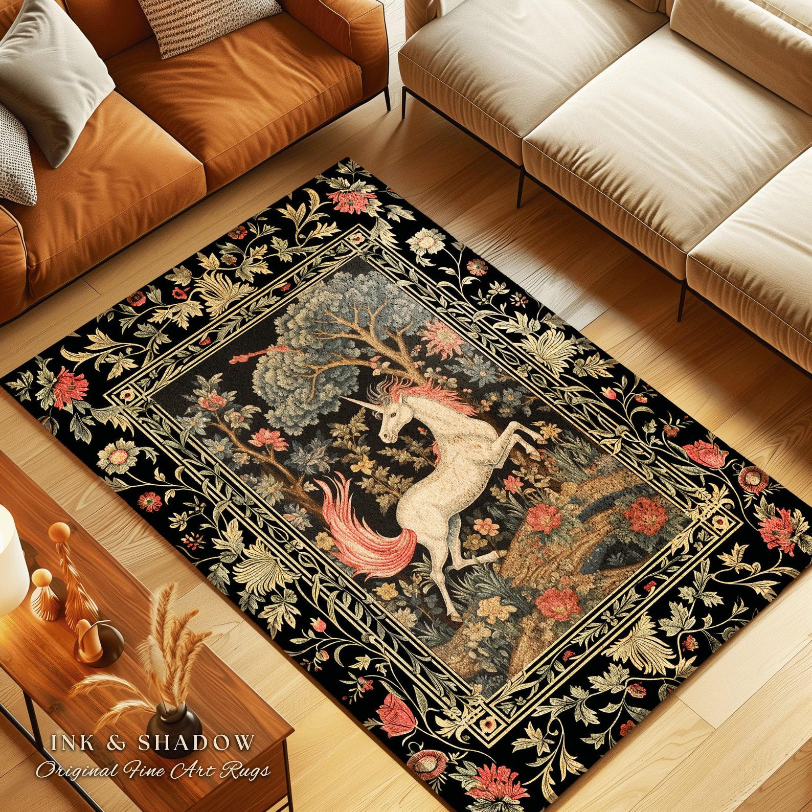 Princesscore Decor Folklore Unicorn Rug | Princesscore Room Decor William Morris Inspired ...