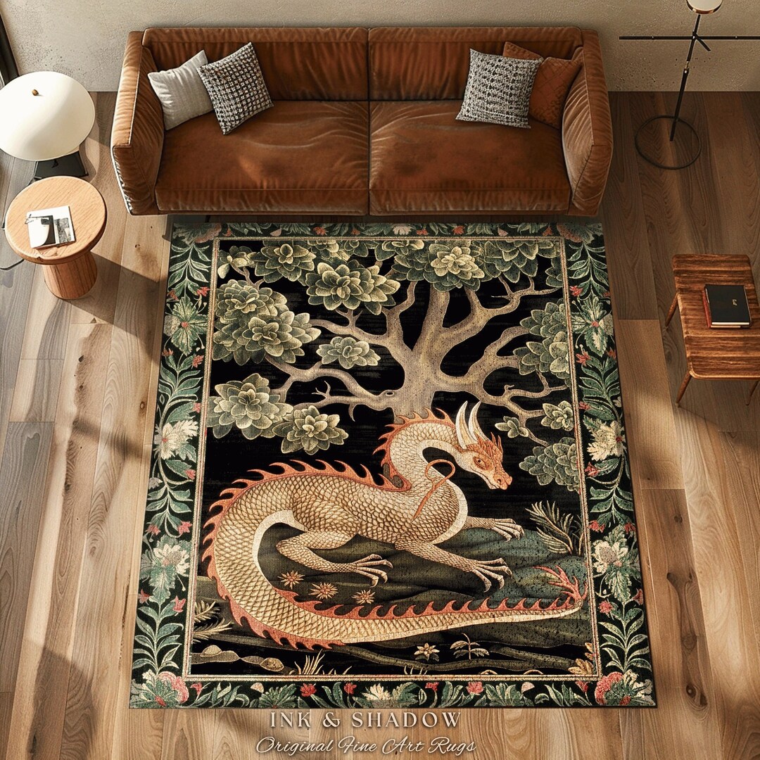 Mystic Medieval Dragon Area Rug | Gothic Home Decor Fairycore Bedroom ...