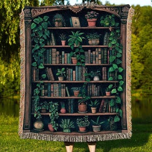 Reading Nook Decor Book Lover Blanket Dark Academia Book Reading Blanket | Bookworm Throws Woven Wall Art Tapestry Dark Cottagecore Blanket