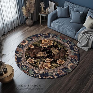 Dark Academia Mystic Bat Rug Woodland Gothic Victorian Decor | Enchanted Forest Bat Lover Nature Rug Celestial Boho Floral Cottagecore Decor image 16