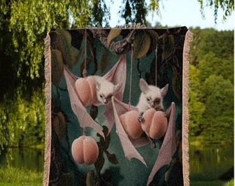 Moody Ethereal Bat Tapestry Blanket | Gothic Cottagecore Throw Blanket Woven Throw Victorian Wall Art Bedroom Decor Dark Woodland Bat Art
