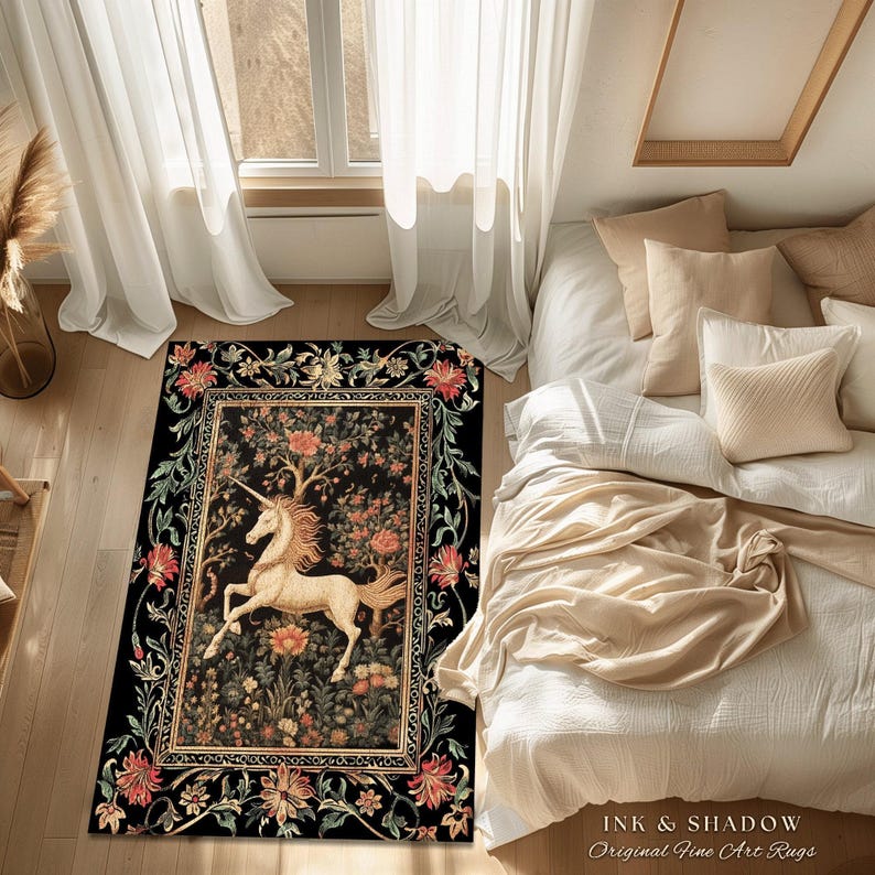 Princesscore Decor Elegant Floral Unicorn Rug | Princesscore Room Decor William Morris ...