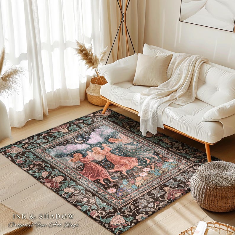 Angel Fairy Rug Medieval Pastel Angels Area Rug | Whimsical Fairytale Folklore Bedroom ...